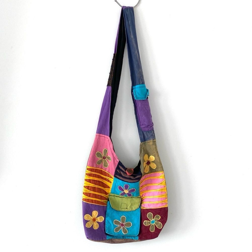 Colorful Floral Patchwork Shoulder Bag Hippies Boho Cottage Festival - Picture 4 of 10